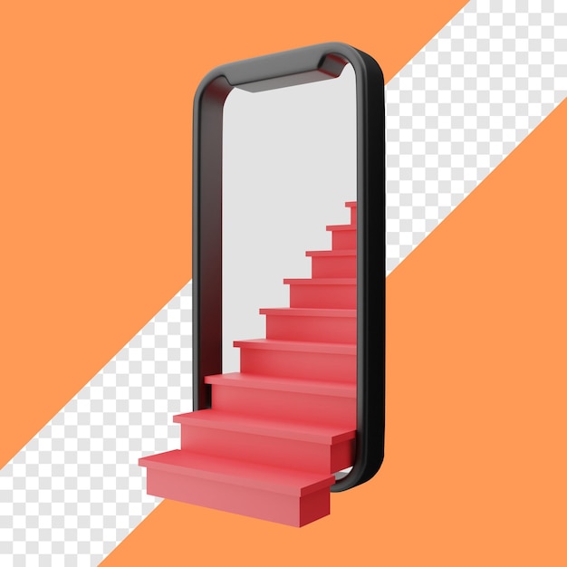 3d stairs inside the phone side view illustration with transparent background