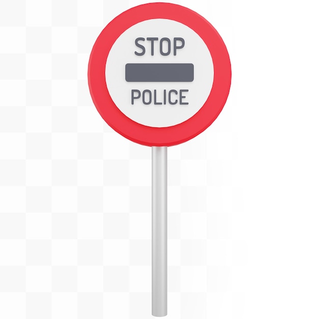 3d stop police sign with metal pole