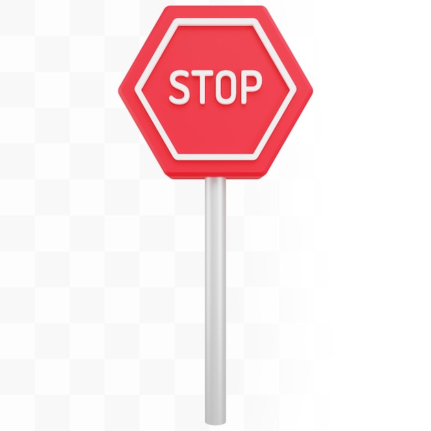 3d stop sign with metal pole