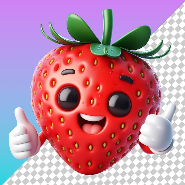 3D strawberry with a thumb up in the air