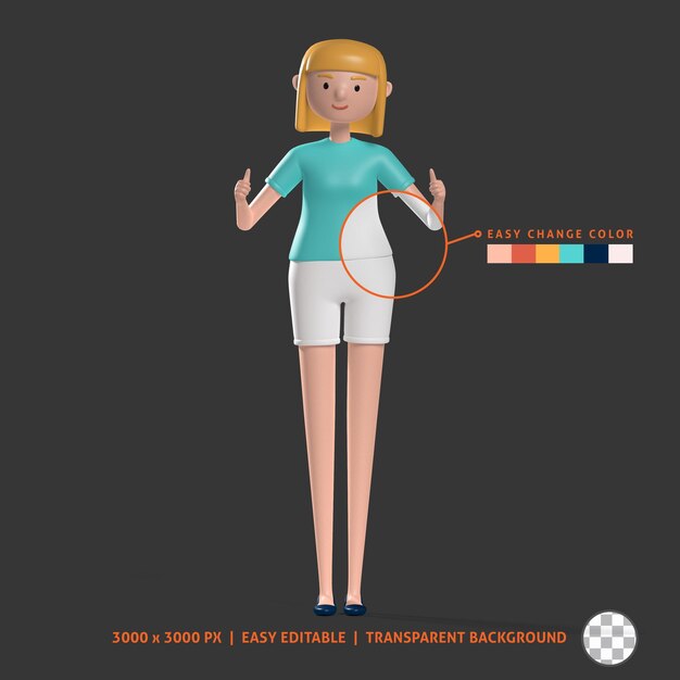 3d stylish girl give thumbs up wear short pant and blue t shirt