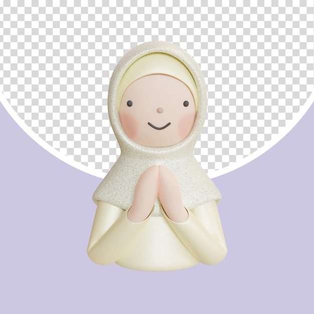 3D Stylized Avatar Illustration of Muslim Girl with Hijab doing Salam