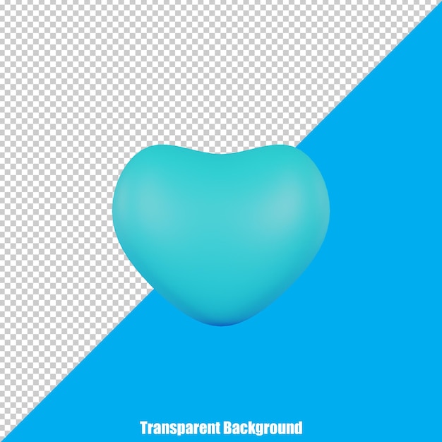 3D Stylized sky blue heart on transparent background