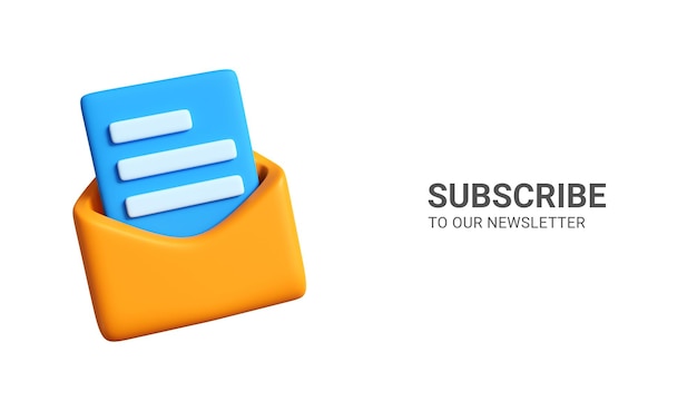 PSD 3d subscribe to our newsletter web banner opened envolope with newsletter