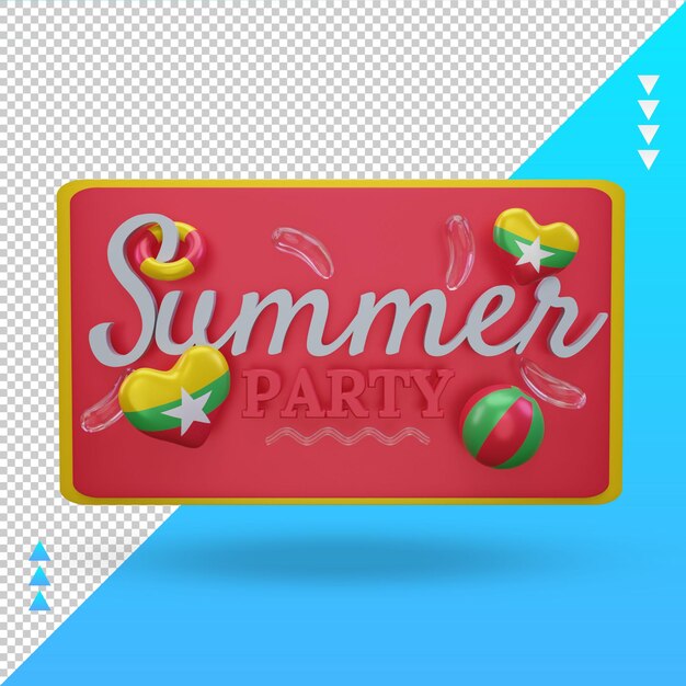 3d Summer party day love Myanmar flag rendering front view