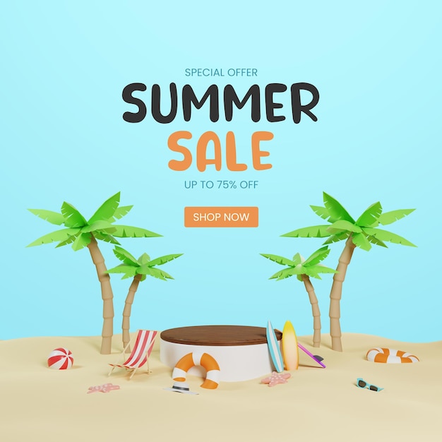 3d summer sale podium for product presentation