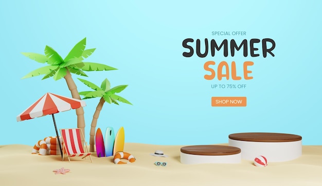 3d summer sale podium for product presentation