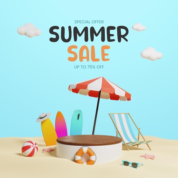 3d summer sale podium for product presentation