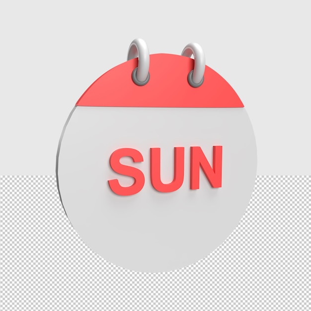 3D Sunday Calendar Rendered object illustration