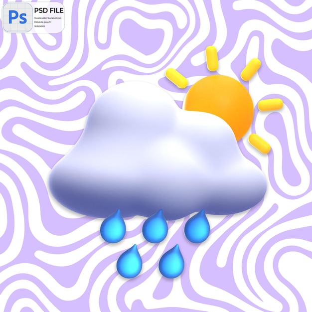 3D Sunny Drizzle Render Icon Isolated PNG Illustration PSD Template