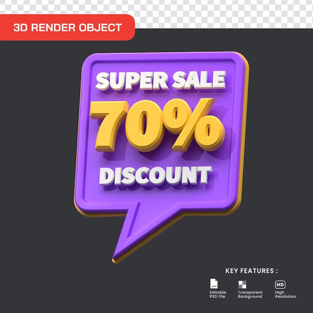 3d super sale 70 percent discount isolated useful for cyber monday and online shopping illustration