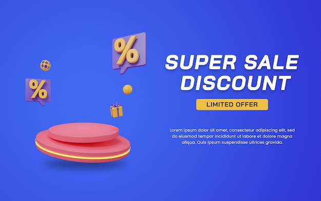 3d super sale discount podium promo display banner template