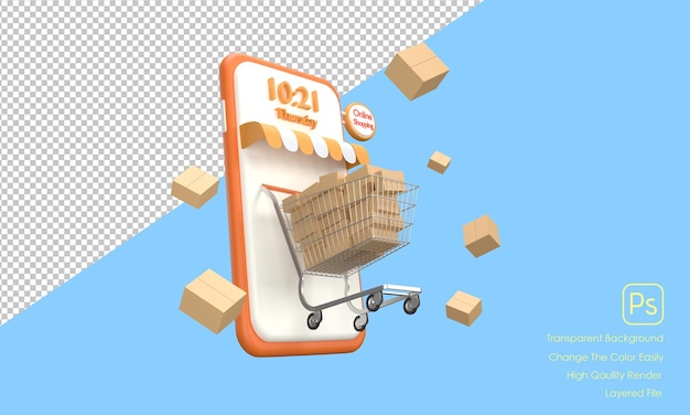 3D supermarket cart mobile phone online shopping fast delivery service