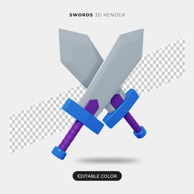 3d swords icon rendering isolated