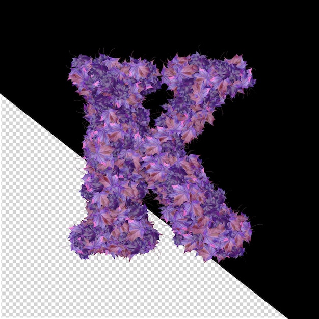 3d symbol from autumn purple leaves letter k