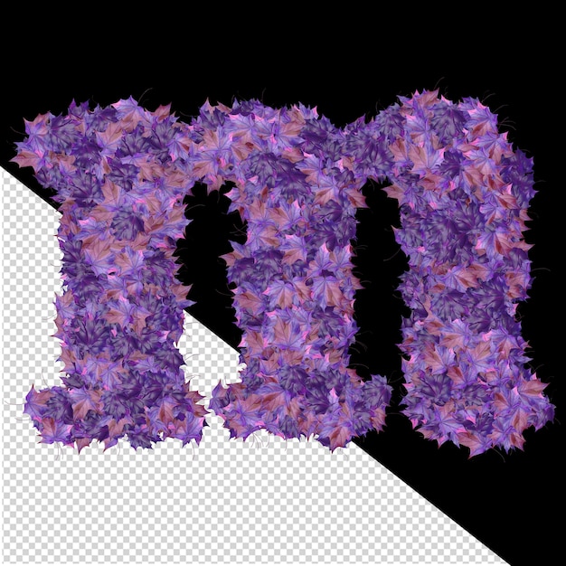 3d symbol from autumn purple leaves letter m