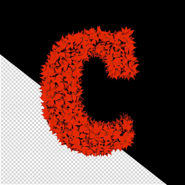 3d symbol from red leaves letter c