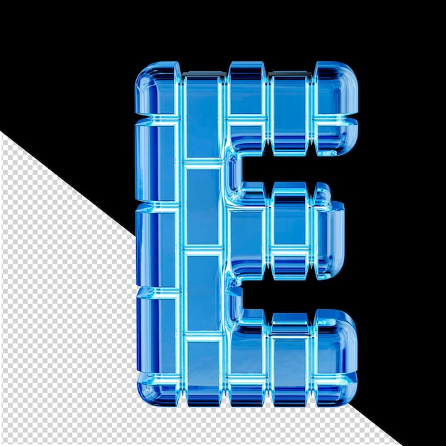 3d symbol made of blue ice vertical bricks letter e