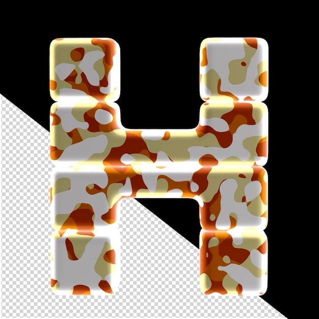 3d symbol made of colored spots letter h