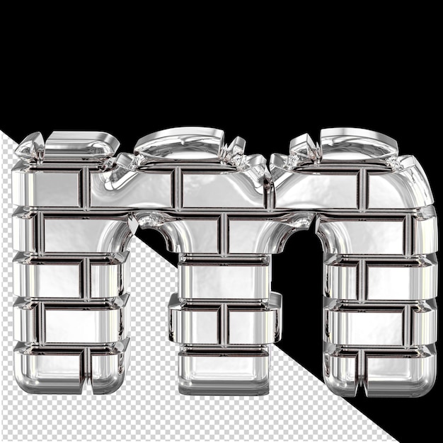 3d symbol made of silver bricks letter m