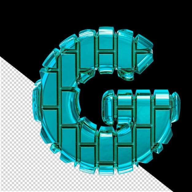 3d symbol made of turquoise vertical bricks letter g