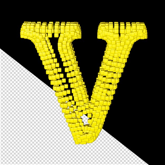 3d symbol made of yellow cubes letter v