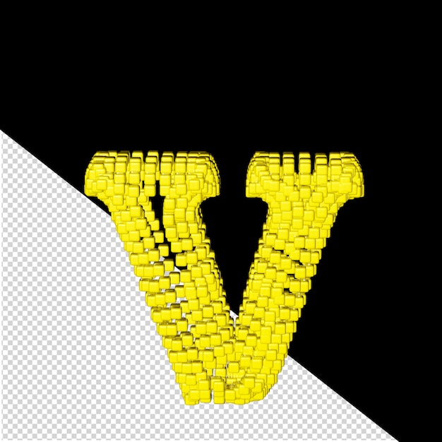 3d symbol made of yellow cubes letter v