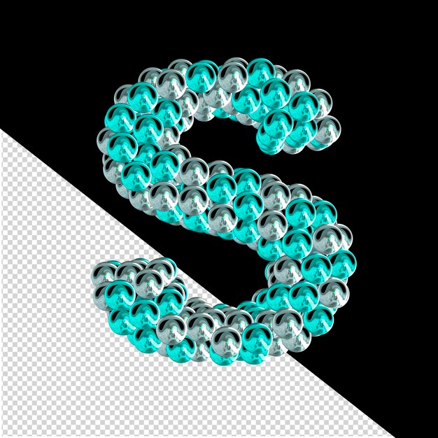 3d symbol of turquoise and silver spheres letter s