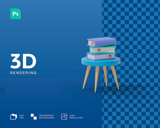 3D table with books illustration