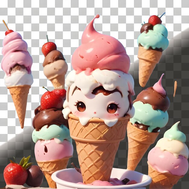 3D Tasty Ice Cream Cone Png Isolated on Transparent Background