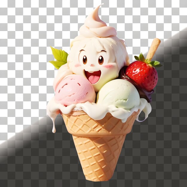 3D Tasty Ice Cream Cone Png Isolated on Transparent Background