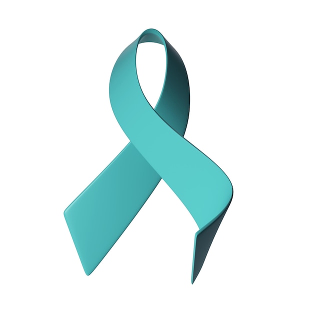 PSD 3d teal ribbon icon illustration awareness for cervical ovarian cancer polycystic ovary