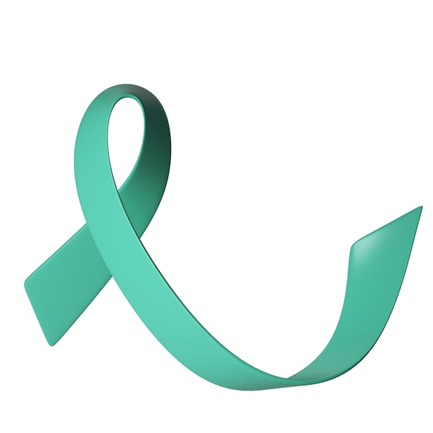 PSD 3d teal ribbon icon illustration awareness for cervical ovarian cancer polycystic ovary