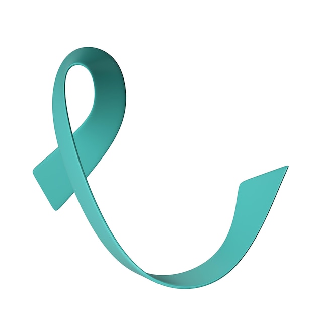 PSD 3d teal ribbon icon illustration awareness for cervical ovarian cancer polycystic ovary