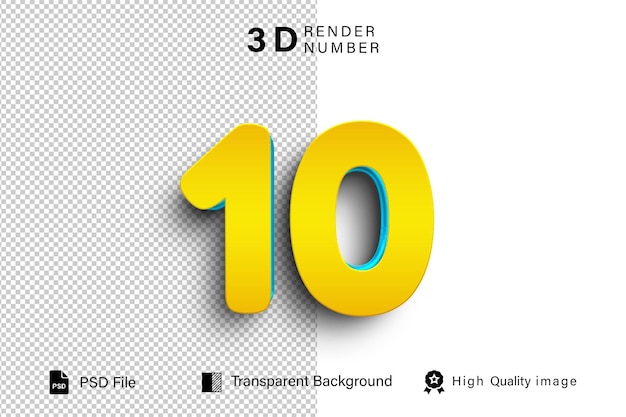 PSD 3d ten number 10 gold color isolated on transparent background