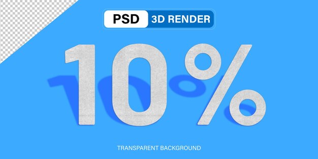 PSD 3d ten precent discount 10 stone effect isolated on transparent background