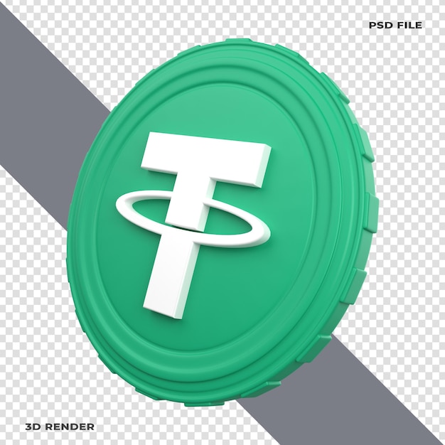 3D Tether USDT Crytpo Coin Rendered on transparent background