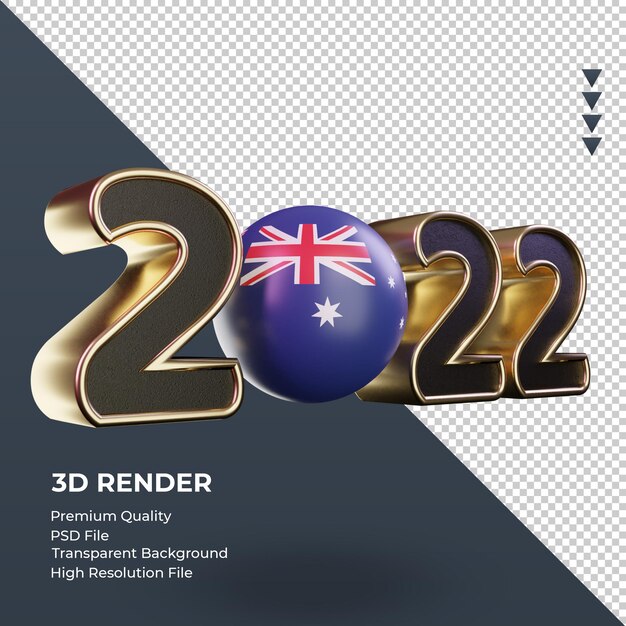 PSD 3d text 2022 australia flag rendering left view