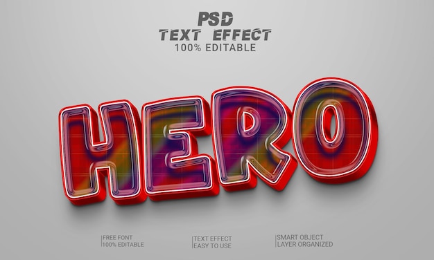 3D Text Effect Hero Full Editable Text Style PSD File