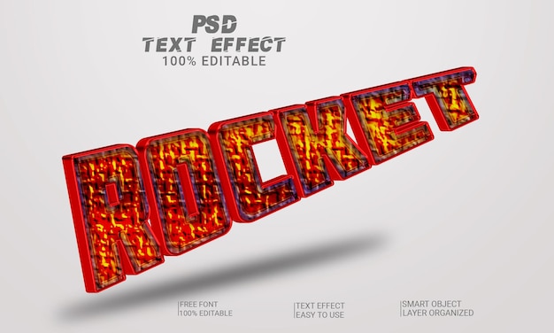 3D Text Effect Rocket Full Editable Text Style PSD File