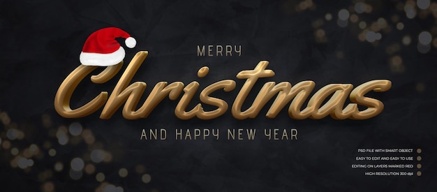 3d text merry christmas and happy new year gold style effect