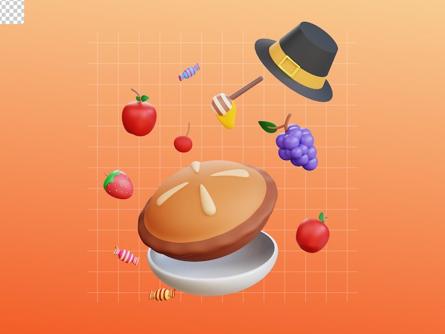 3d thanksgiving icon illustration with scatter pie an fruit