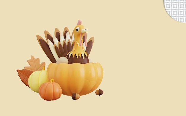 3d thanksgiving illustration with cute turkey