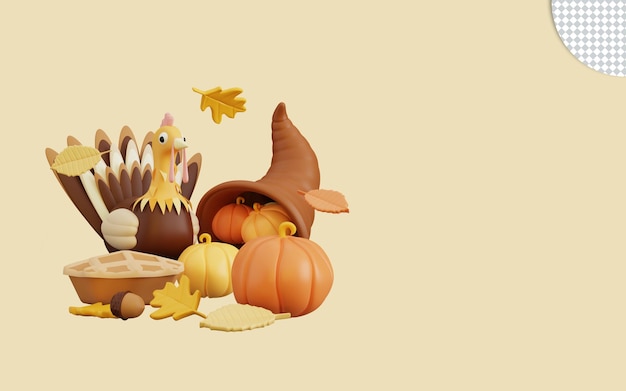 3d thanksgiving illustration with cute turkey