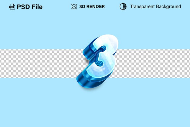 PSD 3d three number 3 metallic snow effect isolated on transparent background