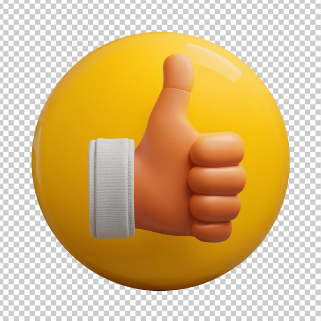 PSD 3d thumbs up emoji in a yellow circle isolated on transparent background