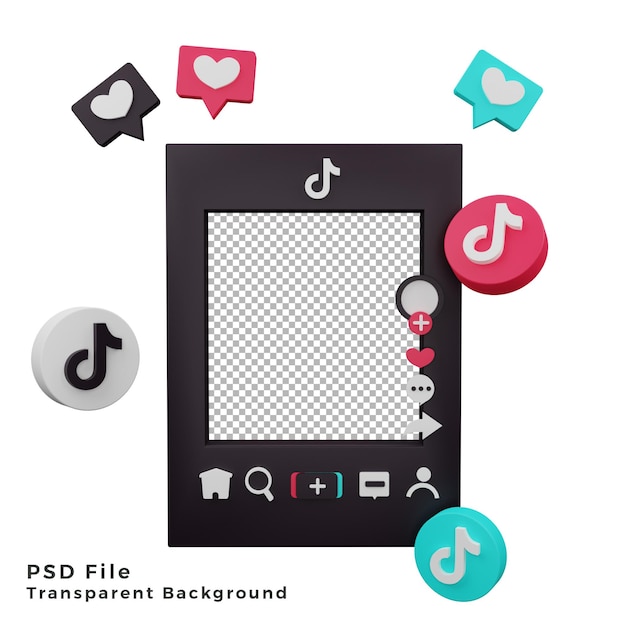 3d tiktok mockup template asset with logo icon illustration high quality