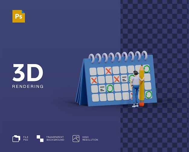 PSD 3d time management man planning workflow calendar