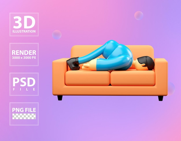 3d tired businessman sleeping on sofa