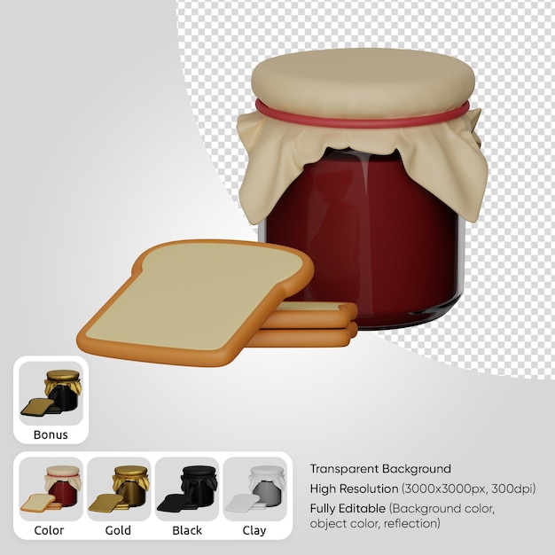 3d Toast with a jar of jam